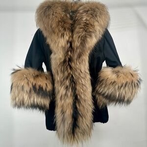 Real Racoon Fur Parka coat Custom by Daniel’s Leather NYC girls 3t-6t